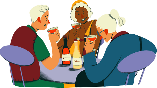 Geometric Flat Pencil Shaded Elderly Friends Drinking Wine